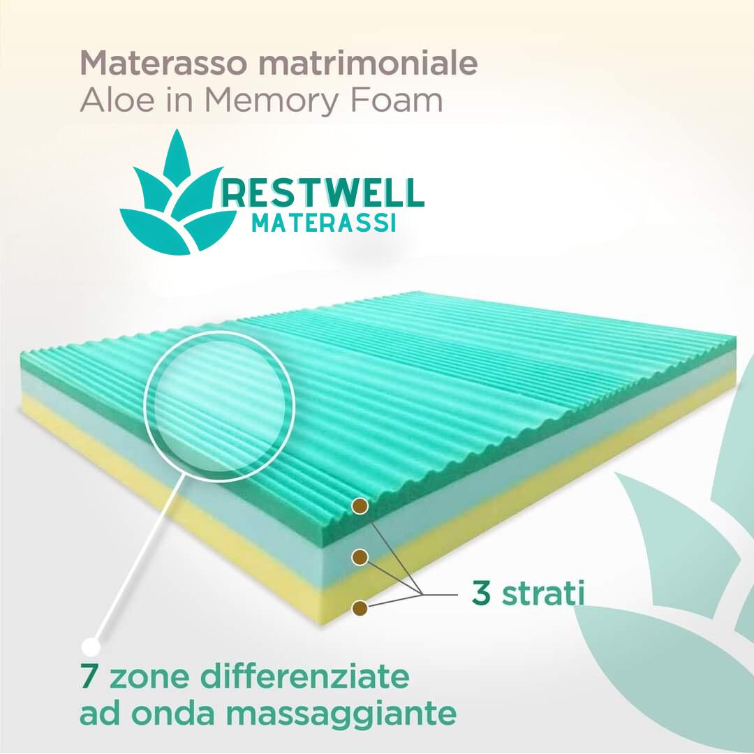 Materasso memory foam sfoderabile aloe ortopedico riposo dormire 160x190 