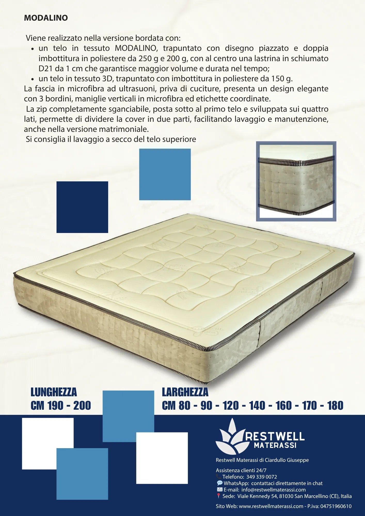 Materasso "Modalino"a  molle insacchettate e Memory Foam